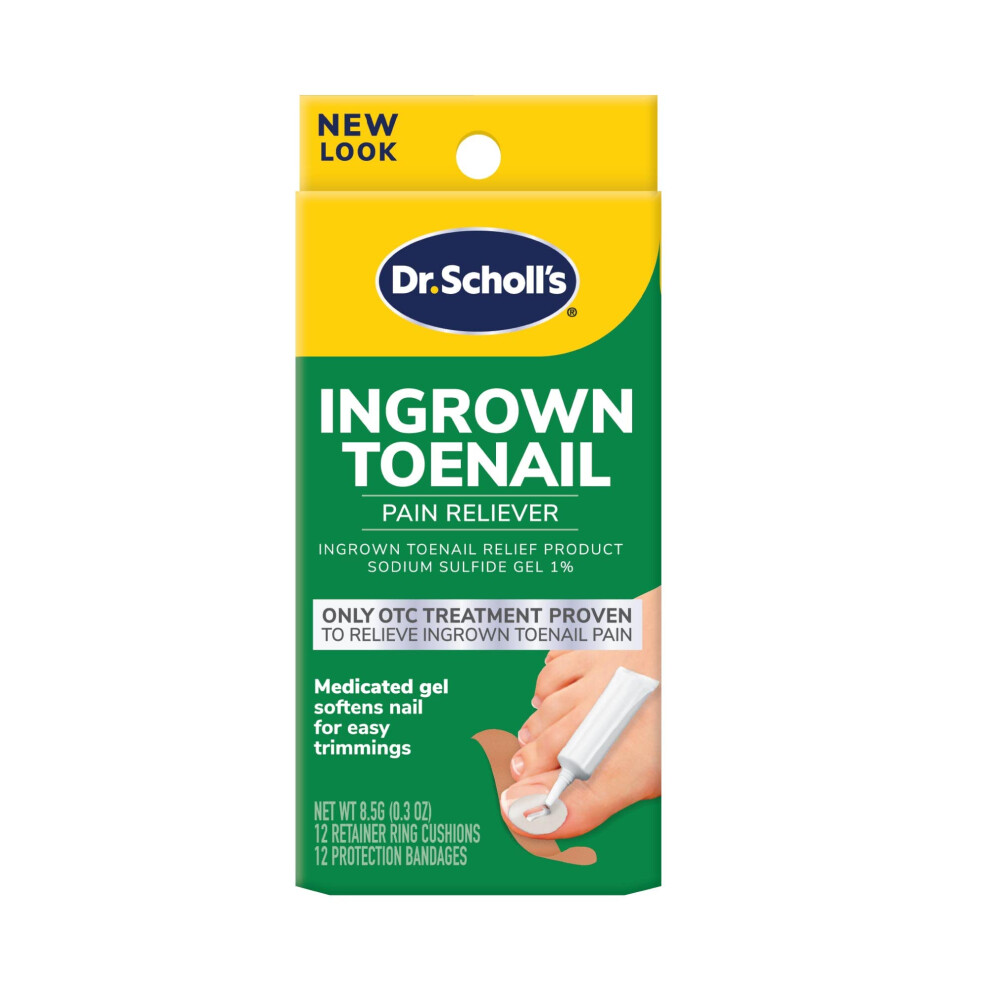 Dr. Scholl's Ingrown Toenail Pain Reliever 0.3oz // Medicated Gel Softens Nails for Easy Trimming and Foam Ring and Bandage Protect the Affected