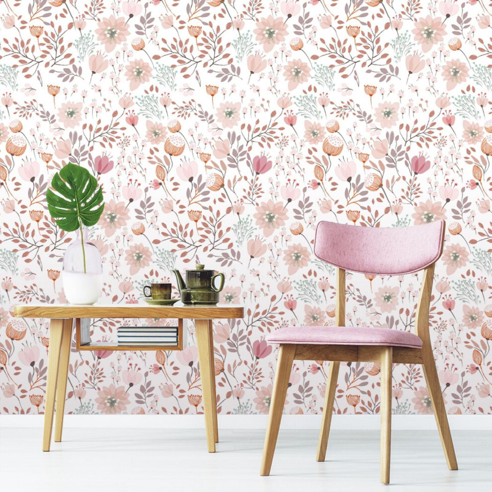 Floral Peel And Stick Wallpaper Vintage Pink Bohemia Floral Contact Paper 17.7'' X 196.8''Leaf Removable Self Adhesive Wallpaper For Cabinets 820064758477