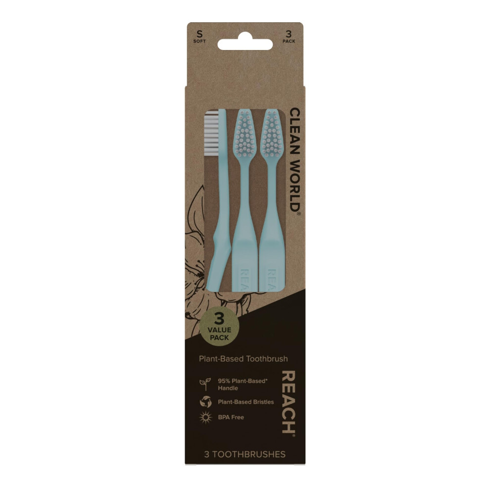 Reach Clean World Plant-Based Toothbrush  Soft Bristles  Vegan Friendly  Recyclable Packaging  3 Count-image-OPC-PHXQTFC-NEW