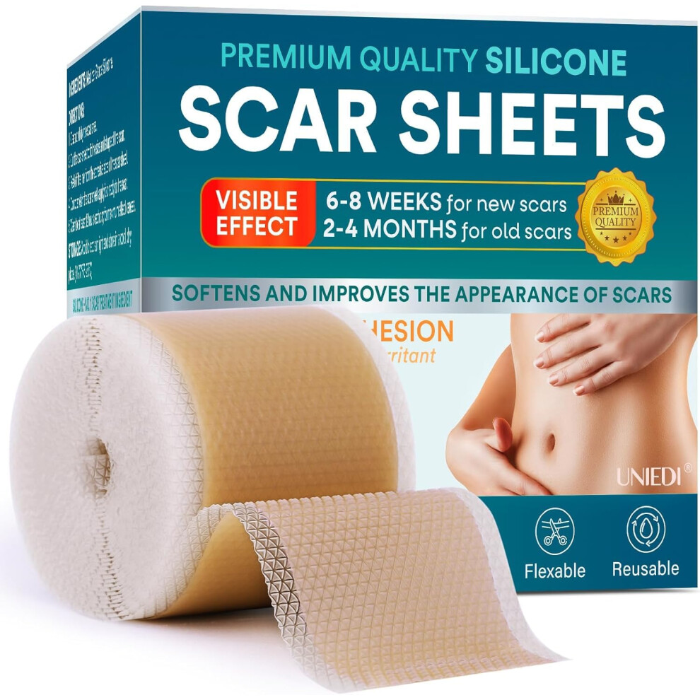 Uniedi Silicone Scar Sheets Silicone Scar Tape(1.6""""X 120"""" Roll-300Cm) Silicone Tape For Scars Scar Tape For Surgical Scars Silicone Scar Strips Fo