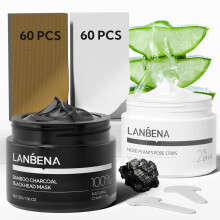 LANBENA 2-Pack Pore Strips: 2% Salicylic Acid BHA Nose Strips + Bamboo Charcoal Blackhead Peel-Off Mask | Deep Cleansing Purifying Pore Treatmen