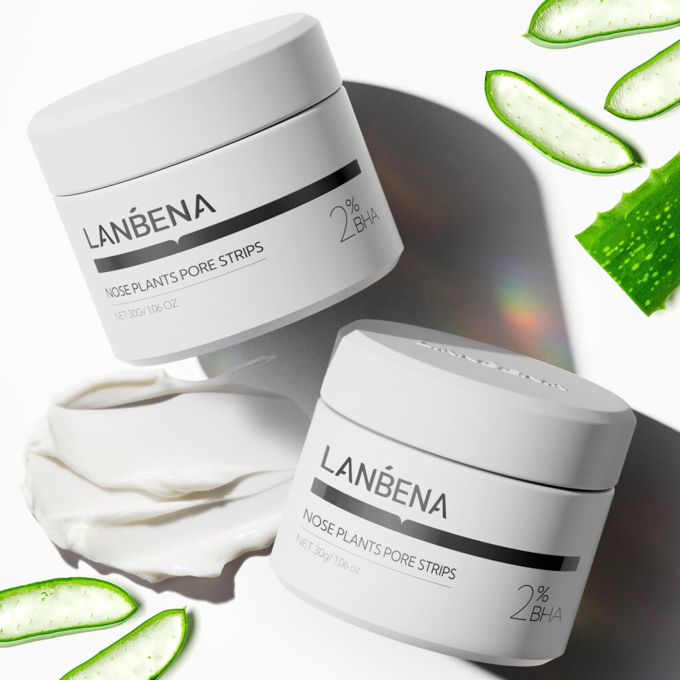 Lanbena Nose Pore Strips 2Pcs 2% Bha(Salicylic Acid) Blackheads Remover Peel Off Mask Plants Pore Cleanser Purifying Face Mask Unclog Pores