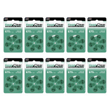 Hear Clear maat 675P cochleair implantaat hoortoestelbatterijen (60 stuks) + batterijhouder sleutelhanger