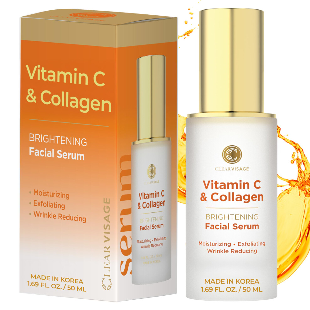 Clear Visage Vitamin C & Collagen Serum - Illuminating Anti-Aging Luminous Complexion Brightens Skin - Dermatologist Tested Korean Skin Care