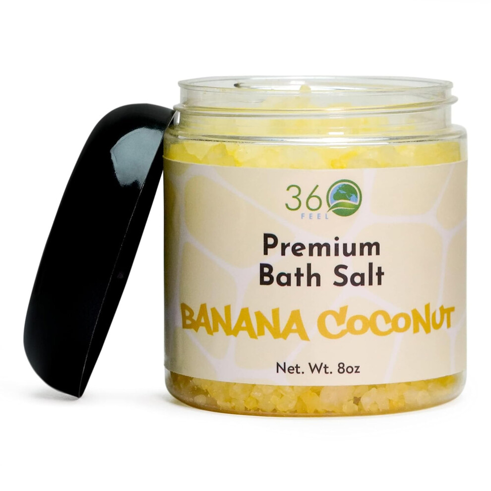 360Feel Grain Banana Coconut Bath Salt - Rejuvenating Body Scrub - Bath Soak For Sensitive Oily Dry & Normal Skin - Vegan & Cruelty-Free Formul