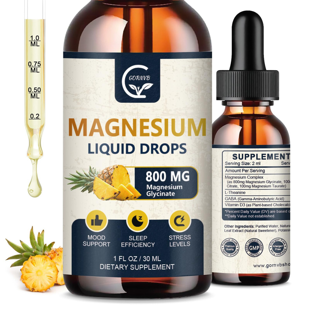 Photos - Vitamins & Minerals GORNVB  Magnesium Glycinate Liquid Drops | 1000mg Liquid Magnesium Complex with D3 L-Thea & GABA for Energy Sleep Ne(2 Pack)