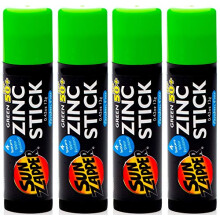 Sun Zapper Zinc Stick Mineral Sunscreen Green SPF 50+ Water Resistant for Face & Body, Adults, Kids, 4-Pack Broad Spectrum Sun Block, Made in Australi