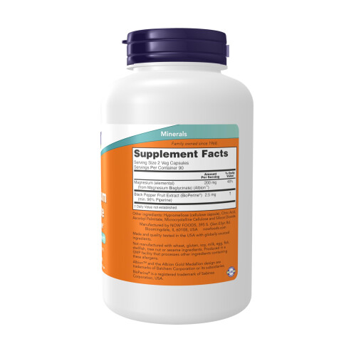 NOW Foods NOW Supplements Magnesiumglycinat mit BioPerine 180 Gemsekapseln 1