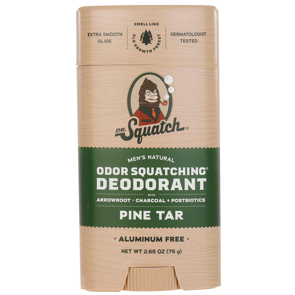 Dr. Squatch Natural Deodorant For Men - Odor-Squatching Men's Deodorant Aluminum Free - Pine Tar (2.65 Oz)