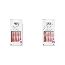 KISS Gel Fantasy Press On Nails, Lijm inbegrepen, 'West Coast', Medium Roze, Lange maat, Coffin vorm, Inclusief 28 nagels, 2g lijm, 1 Manicure Stick