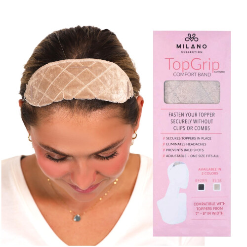 MILANO COLLECTION TopGrip Comfort Band for Medium Base Toppers  Adjustable Translucent Strap  Side Openings to Secure Your Wig or Topper  Include