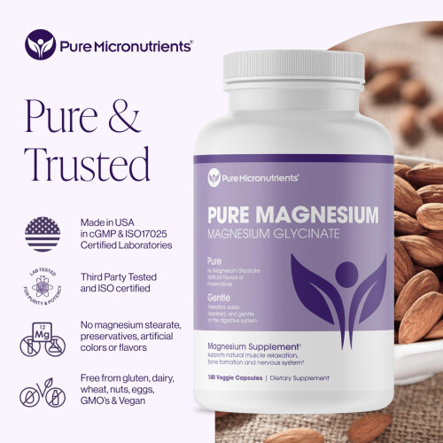 Pure Micronutrients Magnesium Glycinate Supplement (Chelated) 200mg Per Serve 180 Count 2