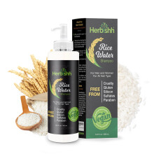 Herbishh Rice Water Shampoo för Hårväxt med Ricinolja, Arganolja, Kokosolja & Biotin | För Alla Hårtyper