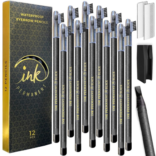 Permanent Ink [12er Pack] Augenbrauen- & Microbladingstift, Mapping-Kit für Permanent Make-up