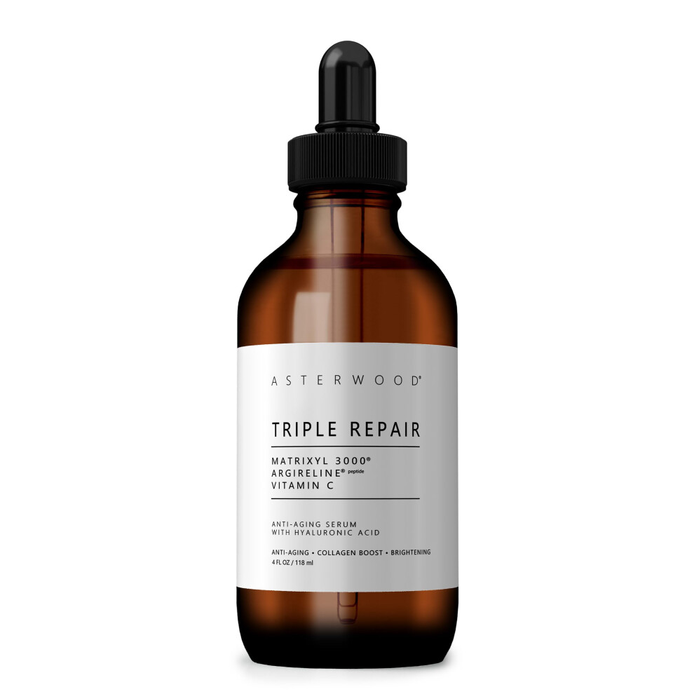 Asterwood Triple Repair Matrixyl 3000 + Argireline + Hyaluronic Acid + Organic Vitamin C Serum For Face; Anti-Aging Face Serum, Anti-Wrinkle Serum, Fa