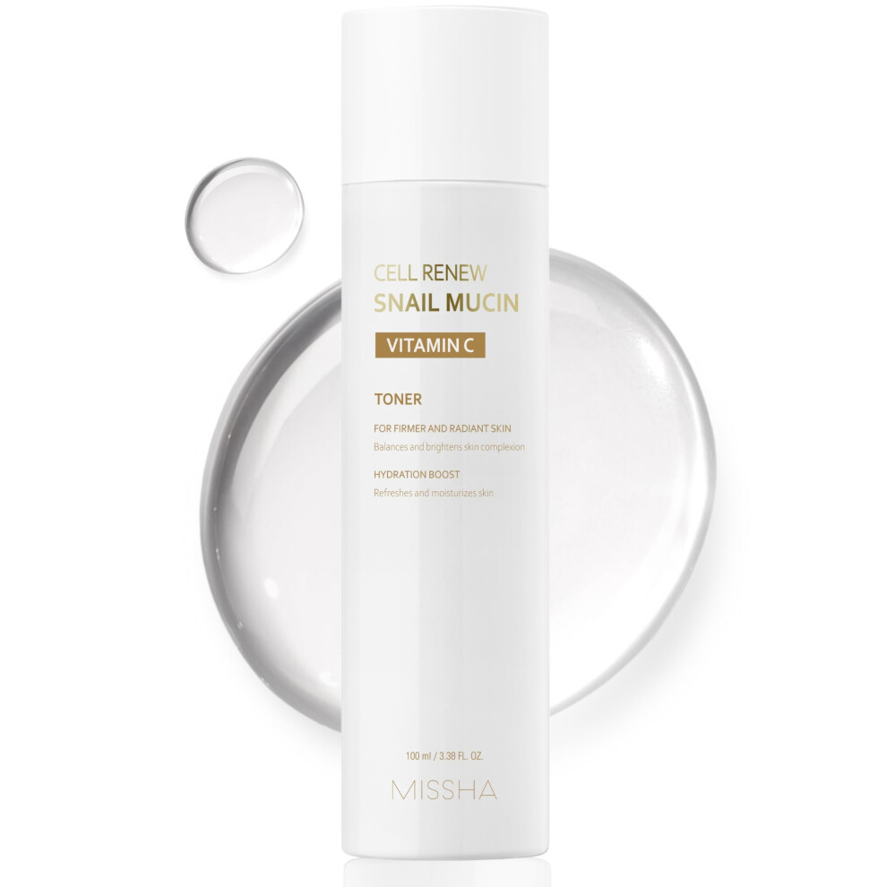 Missha Cell Renew Snail Mucin Vitamin C Toner 5.07 Fl Oz - Korean Skincare Facial Toner For Glass Skin 90% Snail Mucin Vita Complex Deep Hydrat