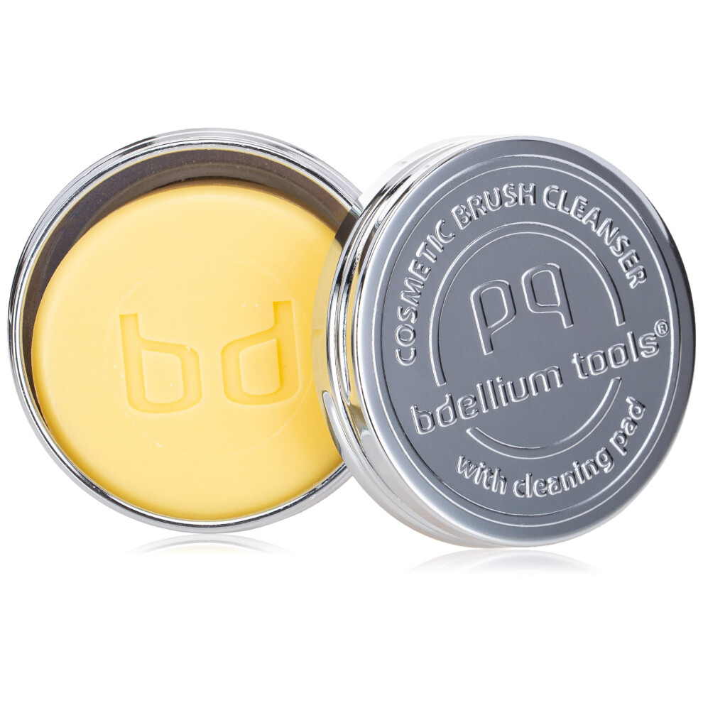 Bdellium Tools Yellow Cosmetic Brush Cleanser (Solid Brush Soap) With Cleaning Pad - Citrus Lemon Scent (Yellow)