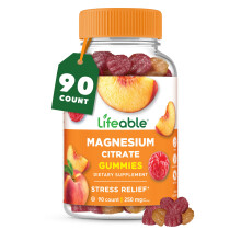Lifeable, Magnesiumcitrat-Gummis, Natürliches Obst, 250 mg, 90 Gummis (83,33 mg pro Gummibärchen)