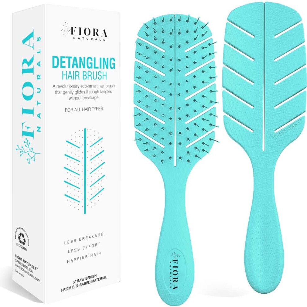 Fiora Naturals Detangler Brush By - 100% Bio-Friendly Detangling Brush W/Ultra-Soft Bristles - Glide Through Tangles With Ease - For Curly, Straight,