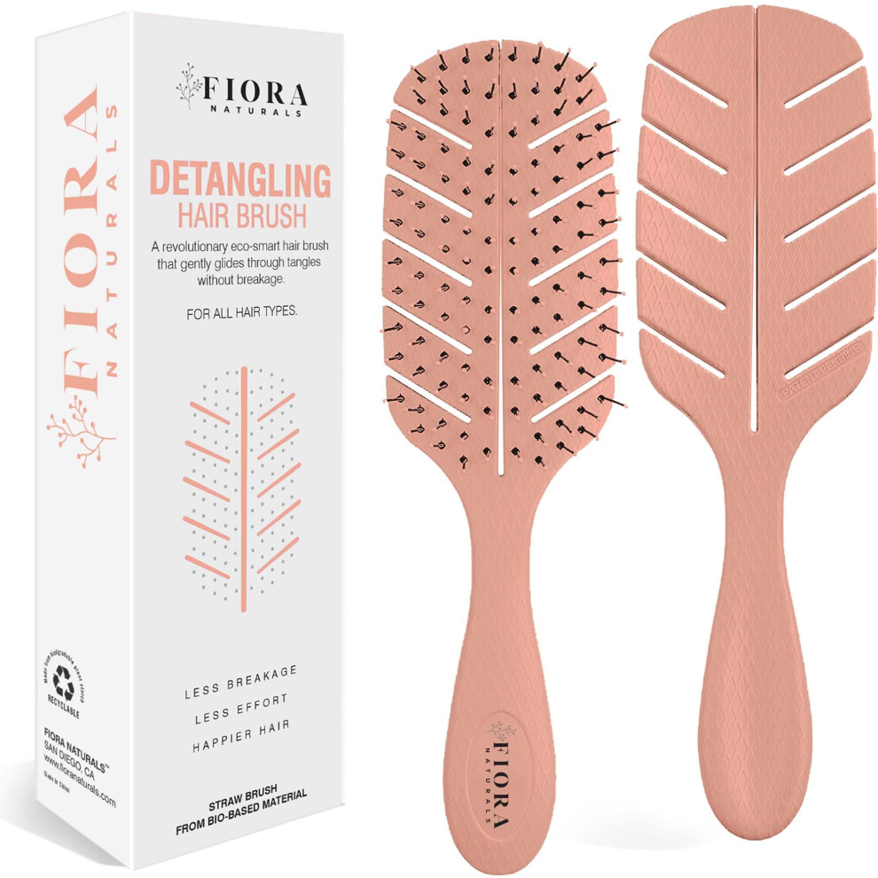 Fiora Naturals Detangler Brush By - 100% Bio-Friendly Detangling Brush W/Ultra-Soft Bristles - Glide Through Tangles With Ease - For Curly, Straight,