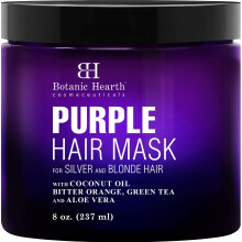 Mascarilla capilar morada Botanic Hearth para cabello plateado y rubio - 8 oz - Tratamiento tonificante con aceite de coco, naranja amarga, tι ve