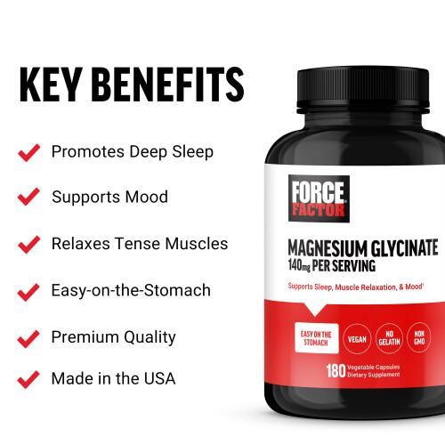 Force Factor, Magnesiumglycinat, 140 mg, 180 Pflanzenkapseln 1