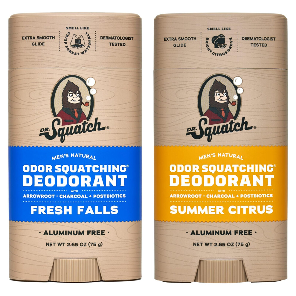 Dr. Squatch Natural Deodorant For Men - Odor-Squatching Men's Deodorant Aluminum Free - Fresh Falls + Summer Citrus (2.65 Oz 2 Pack)