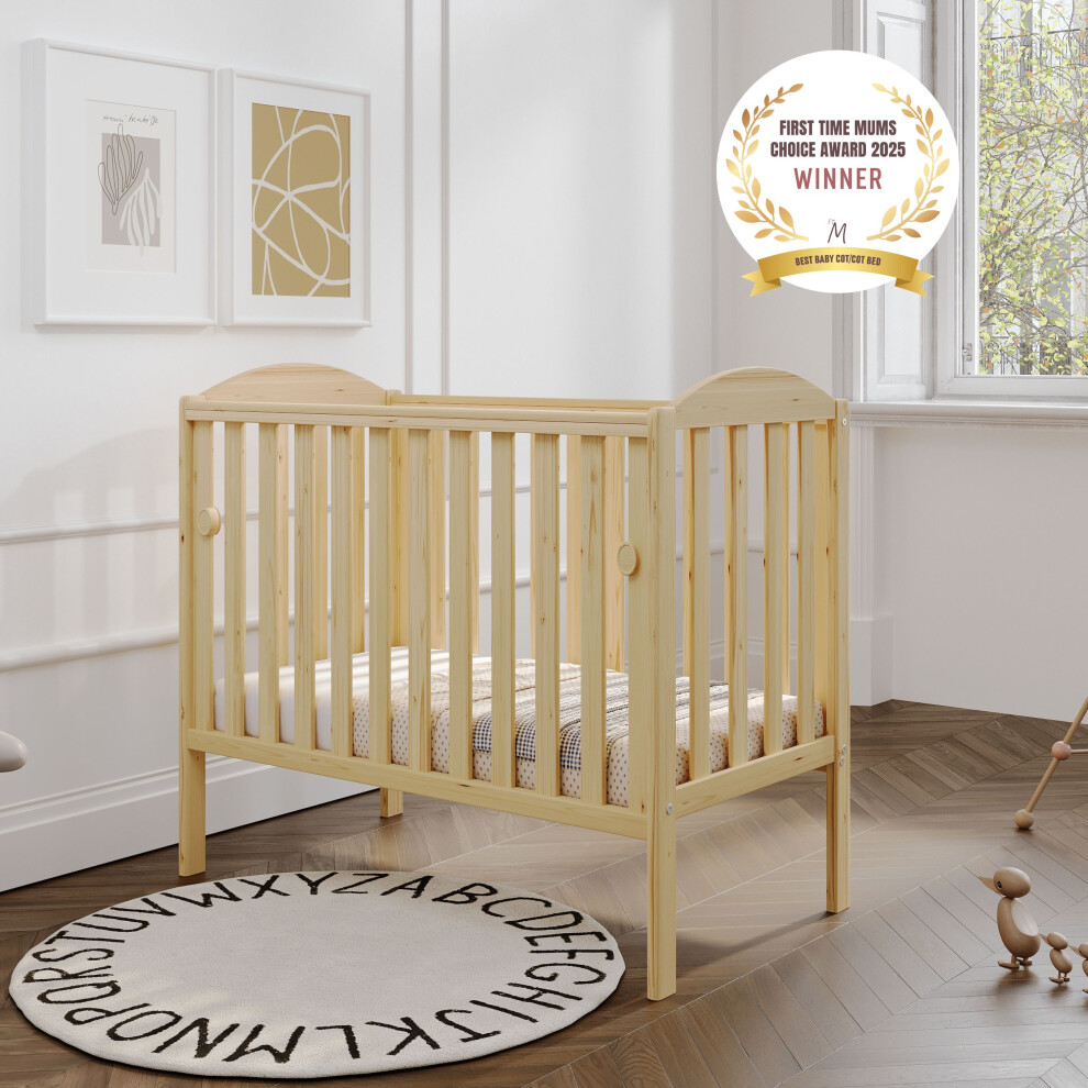 Viculii Waffi Space Saver Cot Natural with Bamboo Mattress - 0-18m, 3-Position Height, Teething Rails, Drop Side MB/COT/VIC/0281-image-OPC-PHXRDGD-NEW
