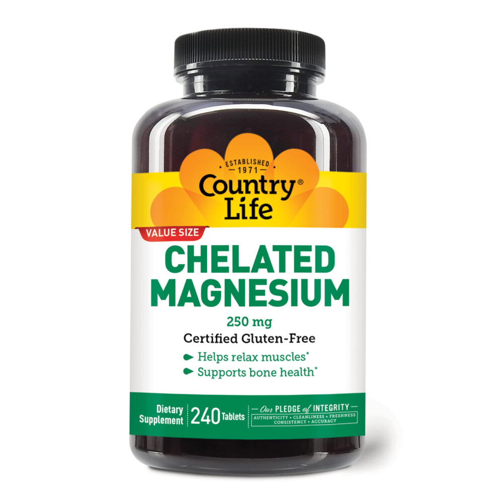 Country Life Chelated Magn Sium 250Mg Soutient Le Suppl Ment Quotidien De Sant Des Os Et De La Sant Immunitaire 240 Ct-image
