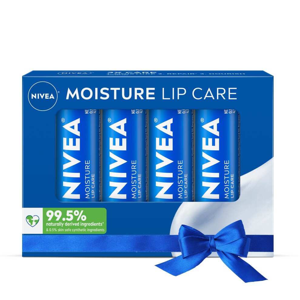 Nivea Moisture Lip Care Lip Balm Stick With Shea Butter Jojoba Oil And Avocado Oil 0.17 Oz Pack Of 4