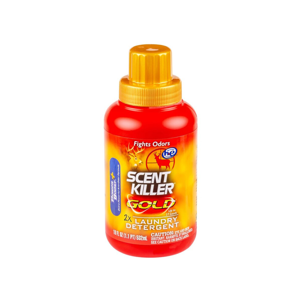 Scent Killer Gold Scent Free Laundry Detergent for Hunting Gear with Power Boost Plus Odor Eliminator 18 Fluid Ounces