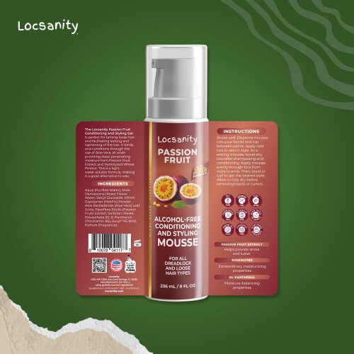 Locsanity Mousse de condicionamento e estilo sem lcool de maracuj Rolling Twisting Locking Mousse - Dreadlocks Locs Sisterlocks Braidlocs de ca 2