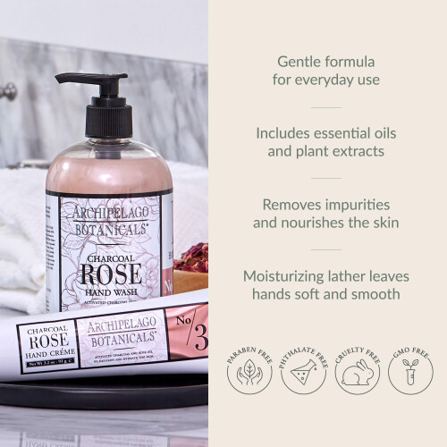 Sapone Liquido per Mani Archipelago Botanicals Charcoal Rose, 17.0 Fl. Oz. 2