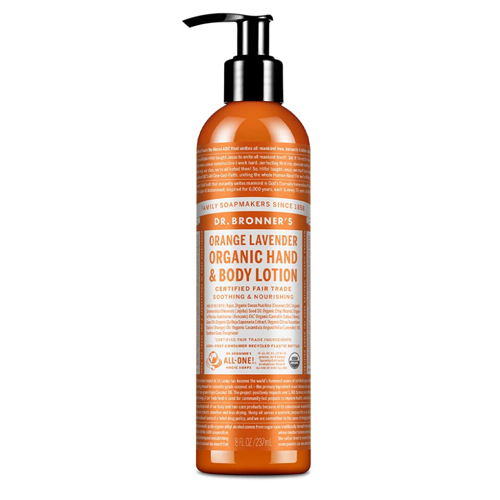 Dr. Bronner's - Organic Lotion (Orange Lavender  8 Ounce) - Body Lotion & Moisturizer  Certified Organic  Soothing for Hands  Face and Body  High