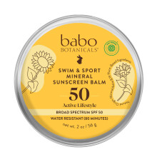 Babo Botanicals Swim & Sport Mineral Crenge Balm SPF50 - Ossido di zinco naturale - Per viso e corpo - Per tutte le et - Dermatologo testato - Senza