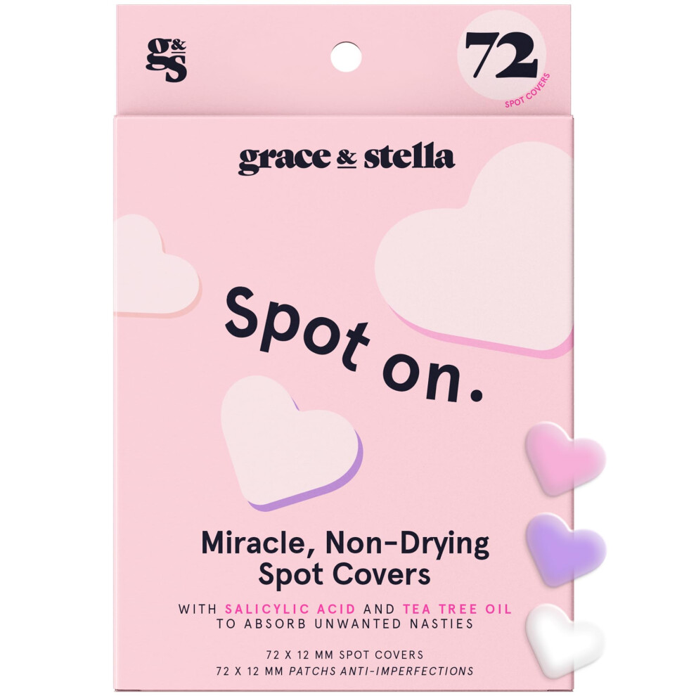 Grace & Stella Dark Pimple Patches For Face (Heart 72 Count) - Hydrocolloid Acne Patches For Face - Dermatologist Tested Vegan Cruelty-Free Zit Pat