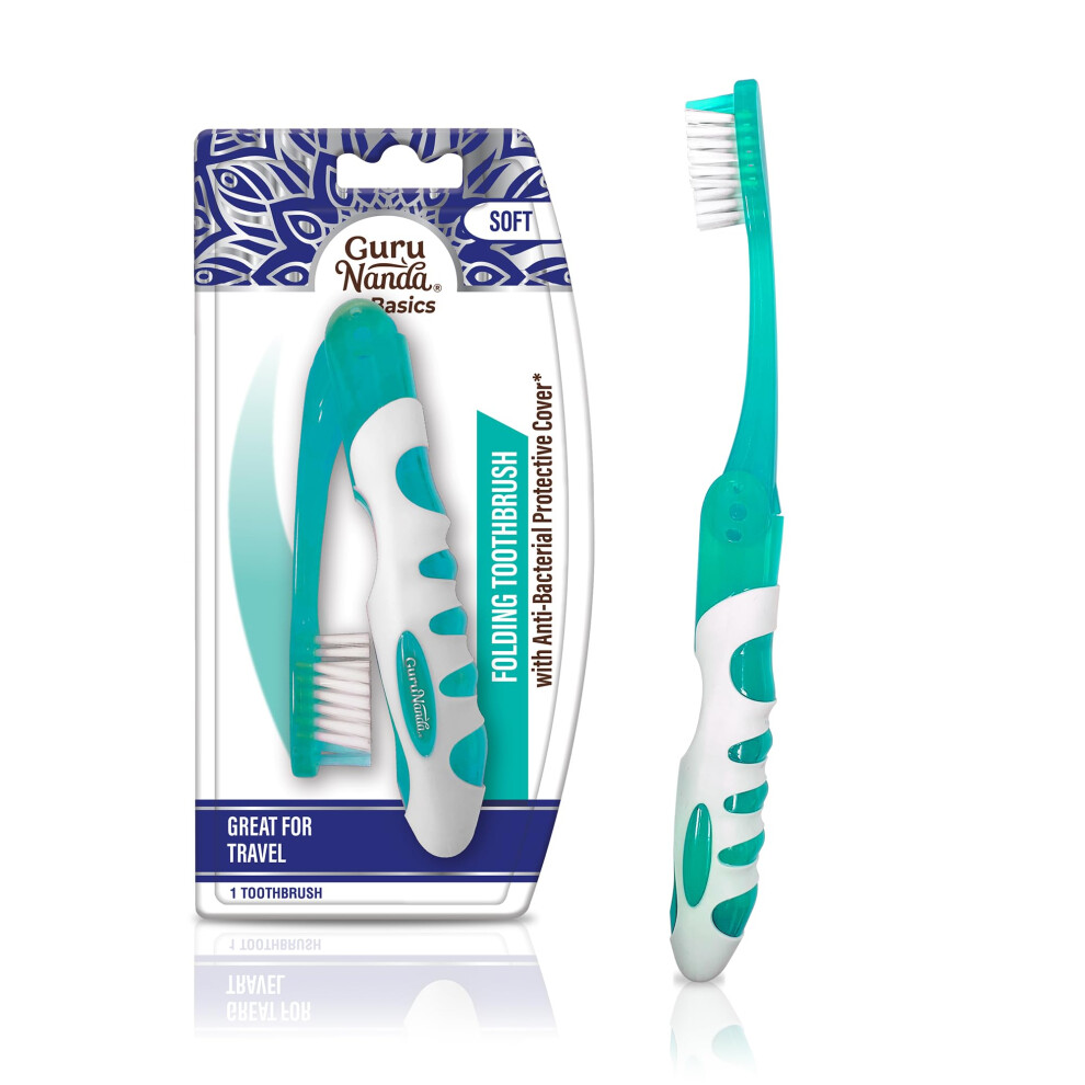 Gurunanda Folding Toothbrush With Built-In Cover Perfect For Travel Hiking & Camping Compact & Portable On-The-Go Toothbrush With Soft Bristl