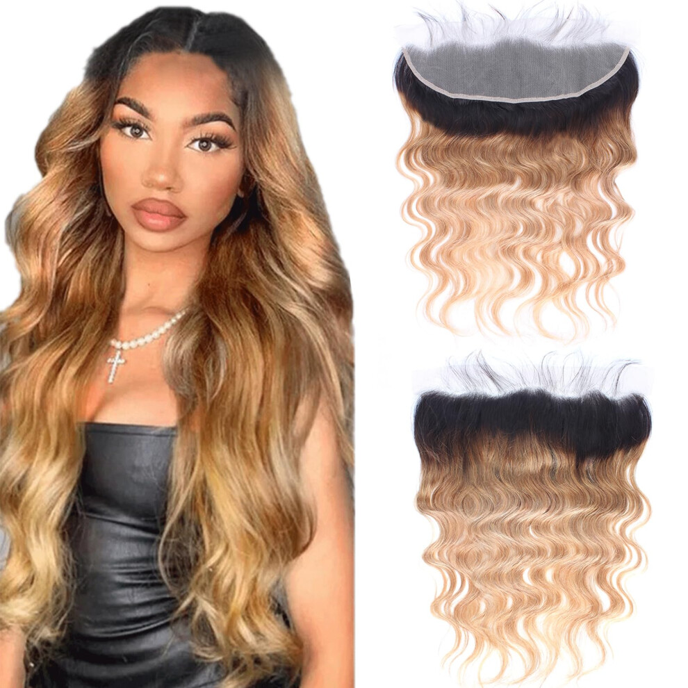 Royal Impression Unisex Ombre Body Wave 13X4 Ear To Ear Lace Frontal Closure 100% Unprocessed Brazilian Virgin Human Hair Swiss Lace Frontal Closure 180% Density Remy Br
