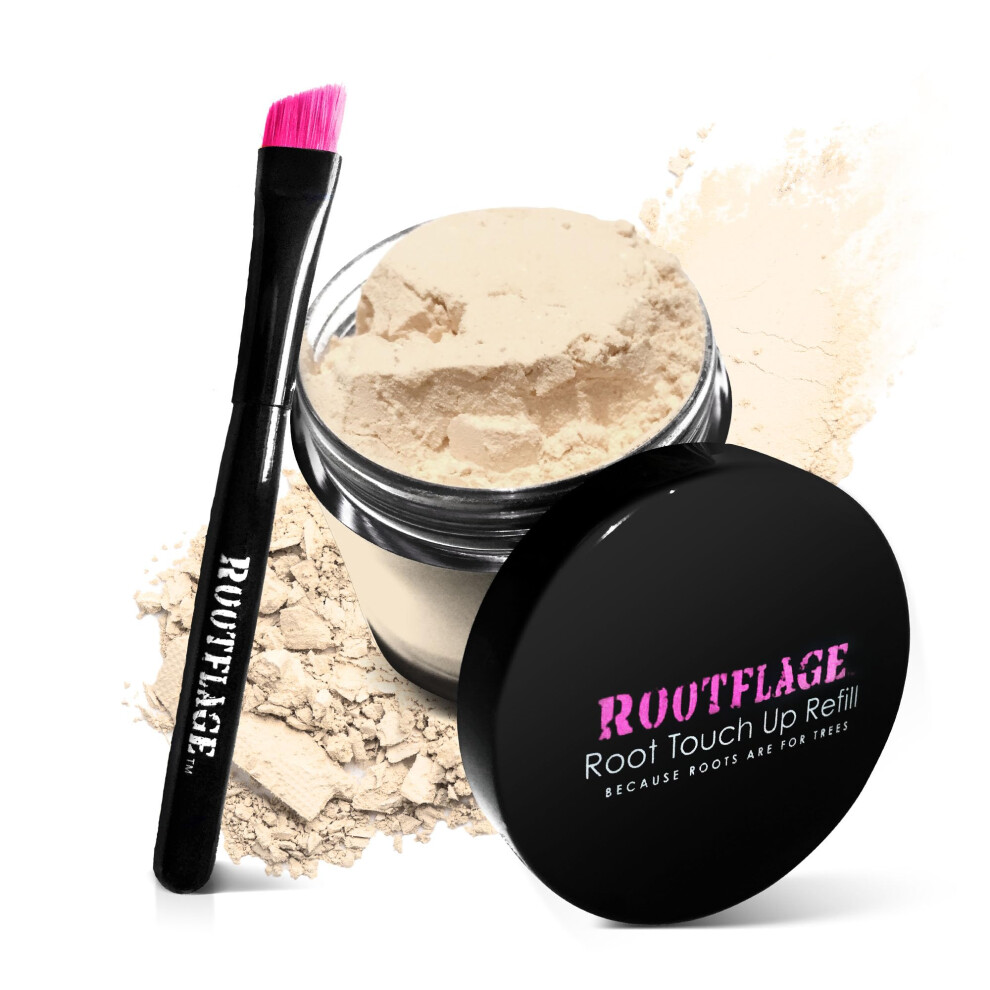Rootflage Instant Blonde Hair Touch Up Powder - Temporary Color Root Concealer Thinning Hair Powder With Refill Jar And Brush (02 Cool Blonde)