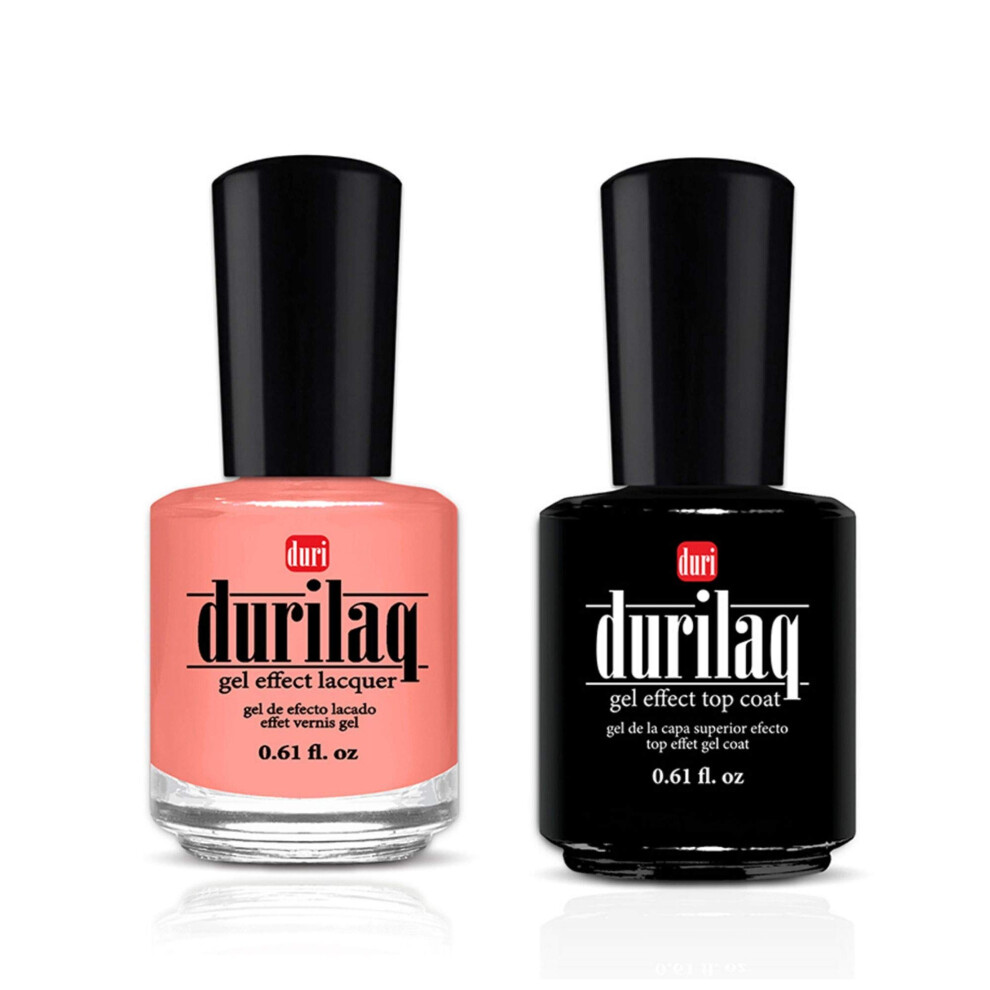 Duri Durilaq D599 Call Me Maybe Pastel Coral Opaque Gel Effect Lacquer Und Top Coat Duo, Je 0,61 Fl.Oz.-image