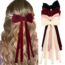 BETITETO Big Velvet -hiusrusetit tytille 4 kpl Elegantti bow alligaattori hiusklipsit pitkhntll poninhntpidike Tarvikkeet Lahja hnelle (beige