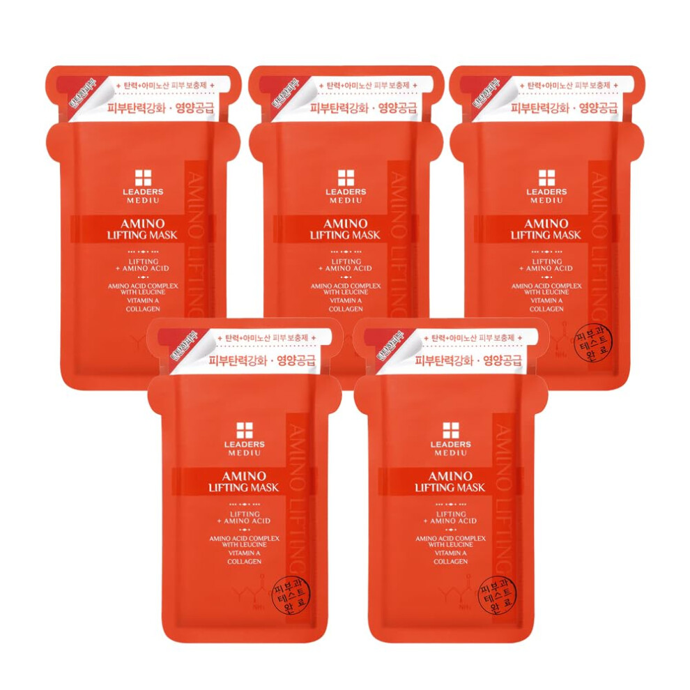 Leaders Mediu Amino Firming & Lifting Facial Sheet Mask | Amino Acid Complex Vitamin A Collagen | Reduces Fine Lines Improves Elasticity For