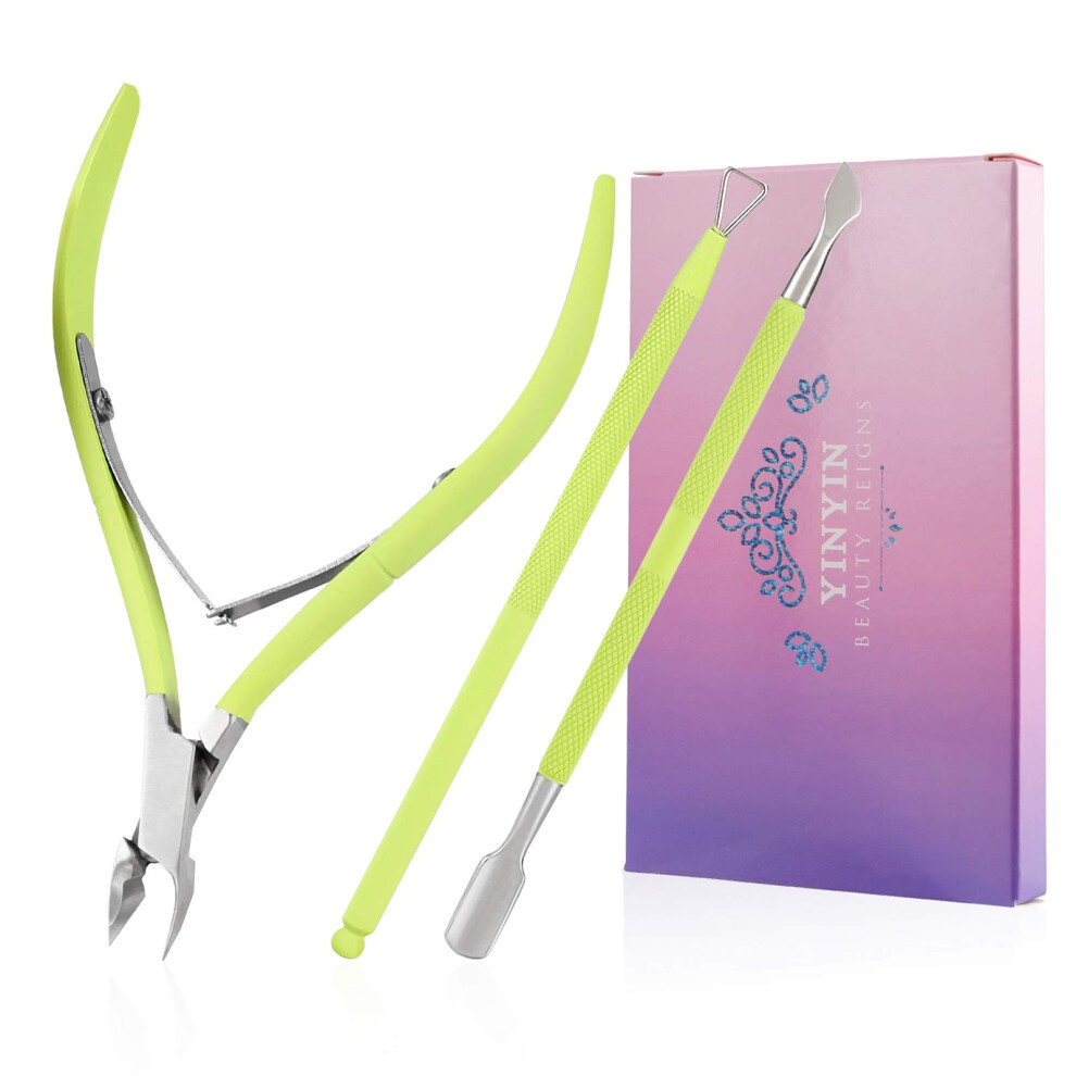 Yinyin Cuticle Trimmer With Cuticle Pusher And Cutter- Cuticle Cutter Cuticle Nipper Professional Stainless Steel Cuticle Clippers Durable Pedicur