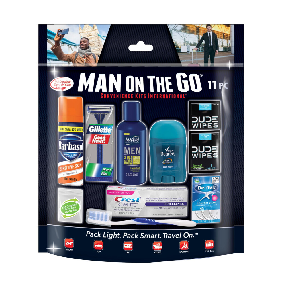 Convenience Kits International Mens 11 Piece Kit with Oral Care and Grooming Essentials Featuring: Travel Size Products Blue