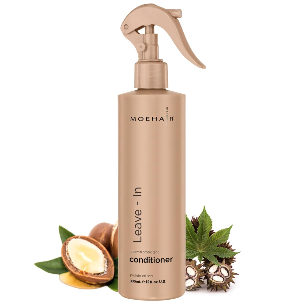 Moehair Leave-In Conditioner (12 Fl. Oz.) | Infused With Proteins And Argan Oil | Curly Hair Detangler Spray For Women & Men | Hair Softener | Br