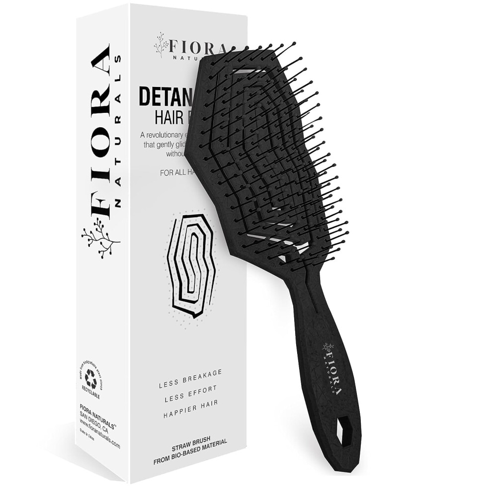 Fiora Naturals Hair Detangling Brush -100% Bio-Friendly Detangler Hair Brush W/Ultra-Soft Bristles- Glide Through Tangles With Ease - For Curly Strai