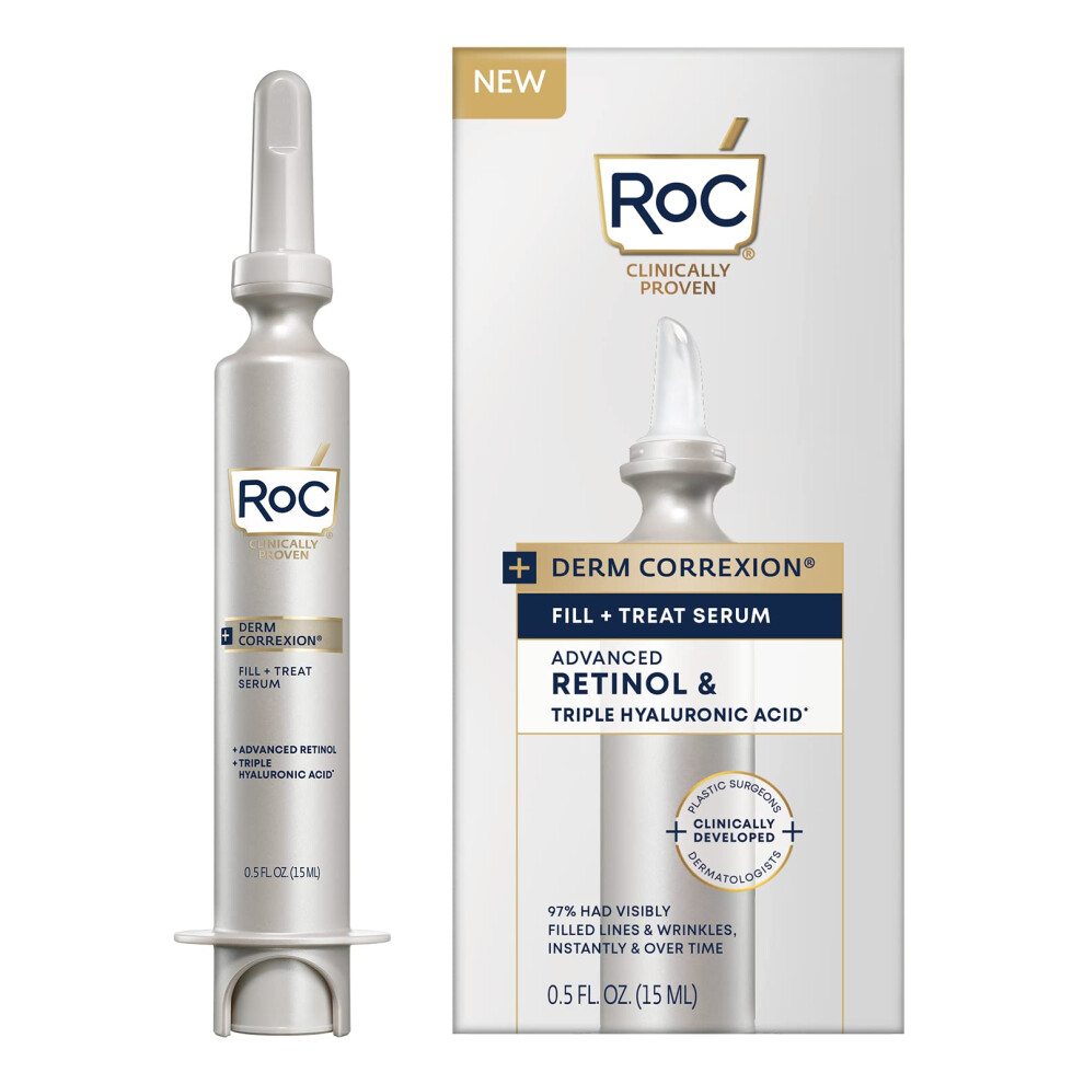 Roc Derm Correxion Fill + Treat Advanced Retinol Serum Z Kwasem Hialuronowym Na Zmarszczki Na Czole Kurze Lapki Jedenascie Zmarszczek I Linie Smi-image