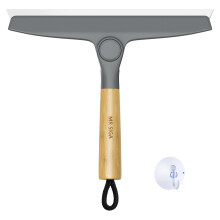 MR.SIGA Allzweck-Silikonabzieher fr Duschtr, Spiegelglas, streifenfreier Duschabzieher, schwenkbarer Bambusgriff, inklusive 1 Saughaken, 25,4 cm br