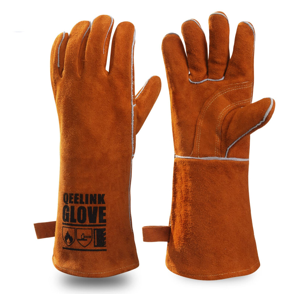 Welding Gloves - Heat Resistant Leather And Fireproof Stitching For Fireplace Fire Pit Wood Stove Bbq Gardening Gear 940534661080