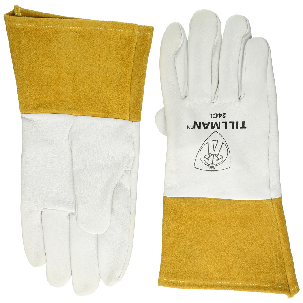John Large 14 14' Pearl And Gold Premium Top Grain Kidskin Unlined Tig Welders Gloves With 4' Cuff And Kevlar Thread Locking Stitch (Carded) 940534661738